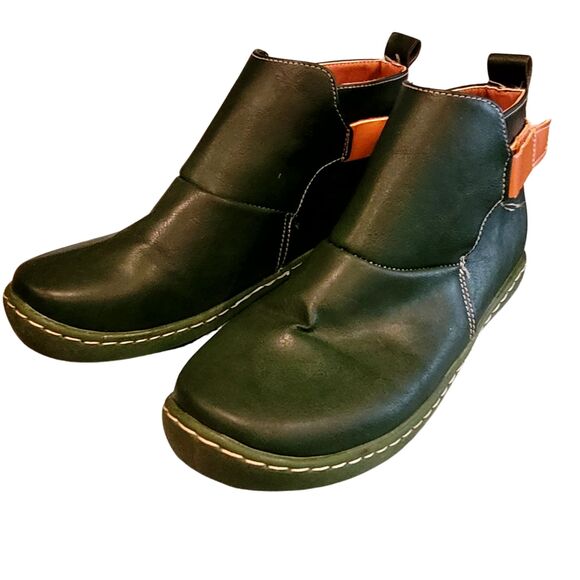 Faux Leather Emerald Green and Tan Booties Ankle Boot Rubber Sole EU38 7.5US - Picture 4 of 5